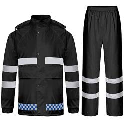 Oralidera Herren Regenanzug mit Kapuze Reflektierender Winddicht Regenjacke und Regenhose Wasserdichter Arbeitskleidung Jacke und Hose Set für Herren, Schwarz, M von Oralidera