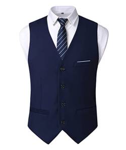 Oralidera Herren Slim Fit Sakko Business Weste Anzugweste Freizeit V-Ausschnitt Ärmellose Westen Hochzeit Knopfleiste Anzug Weste (Navy blau, 3XL) von Oralidera