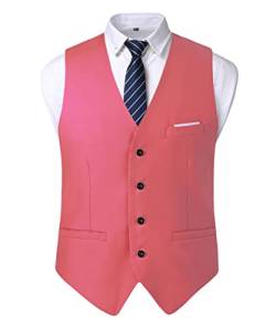 Oralidera Herren Slim Fit Sakko Business Weste Anzugweste Freizeit V-Ausschnitt Ärmellose Westen Hochzeit Knopfleiste Anzug Weste (Rosa, 3XL) von Oralidera