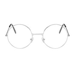 Orbgons Erwachsene Metallrahmen-Brille mit klarer modischer Unisex-klassischer Metallrahmen-Spiegel-runde Brille Brille Rund Ohne Stärke (Silver, One Size) von Orbgons