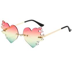 Orbgons Flammen Sonnenbrillen Herz Rahmenlose Form Brillen Unisex Retro Herzförmige Mode Vintage Punk-Stil Sonnenbrille für Damen Herren, Herz Sonnenbrille Hippie Stil, Rave Brille (Z03, One Size) von Orbgons