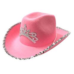 Orbgons Rosa Hut mit Feder, Flauschiger Federrand, Erwachsenengröße, Cowboyhut mit Federn für Bachelorette-Kostümparty, Spiel-Anzieh-Outfits für Frauen Damen Hüte Winter (Pink, One Size) von Orbgons