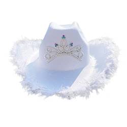 Orbgons Rosa Hut mit Feder, Flauschiger Federrand, Erwachsenengröße, Cowboyhut mit Federn für Bachelorette-Kostümparty, Spiel-Anzieh-Outfits für Frauen Damen Hüte Winter (White, One Size) von Orbgons