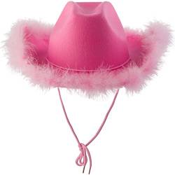 Orbgons Rosa Hut mit Feder, Flauschiger Federrand, Erwachsenengröße, Cowboyhut mit Federn für Bachelorette-Kostümparty, Spiel-Anzieh-Outfits für Frauen Schirmmütze Mädchen (Pink, One Size) von Orbgons