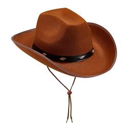Western Cowboy Hut Cowboy Hut für Erwachsene einfarbig Cowboy-Hut Nieten schnüren Cowboy Hut mit gebogener Krempe aus Leder, Hut, Unisex, Indianer, Sheriff, Wilder Westen Kostüm Karneval Mottoparty von Orbgons