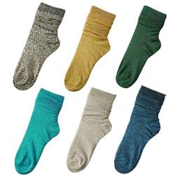 Orcle 2 Paar Damen-Socken, Glitzer, knöchelhoch, Retro-Socken, 6 Paar, Einheitsgröße von Orcle