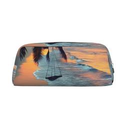 Coconut Beach Sunset Hammock Printed Pencil Case Leather Makeup Bag Portable Travel Toiletry Bag Zipper Small Storage Bag for Women Girls, silber, Einheitsgröße, Kulturbeutel von OrcoW