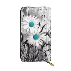 Daisy Flowers Print Lange Leder Geldbörse für Männer Frauen Wasserdicht Tragbare Clutch Tasche Münzbörse für Reisen Mädchen Einkaufen Büro Geschenk, Schwarz , Einheitsgröße von OrcoW