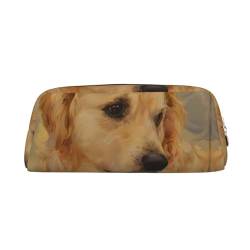 Golden Retriever Bedrucktes Federmäppchen Leder Make-up Tasche Tragbare Reise Kulturbeutel Reißverschluss Kleine Aufbewahrungstasche für Frauen Mädchen, gold, Einheitsgröße, Kulturbeutel von OrcoW