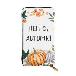 Hello Autumn Print Lange Leder Geldbörse für Männer Frauen Wasserdicht Tragbare Clutch Tasche Münzbörse für Reisen Mädchen Einkaufen Büro Geschenk, Schwarz , Einheitsgröße von OrcoW