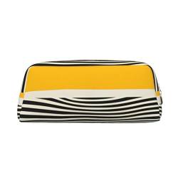 Mustard Yellow and Black Printed Pencil Case Leather Makeup Bag Portable Travel Toiletry Bag Zipper Small Storage Bag for Women Girls, gold, Einheitsgröße, Kulturbeutel von OrcoW