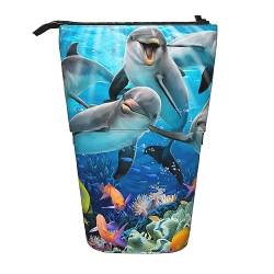 Ocean Dolphin Looking at You Stand Pencil Holder Retractable Telescopic Pencil Case Cute Pen Pouch Pop Up Pencil Bag Portable Multifunctional Makeup Bag Stationery Organizer for School Office, Schwarz von OrcoW