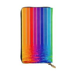 Regenbogen Streifen Druck Lange Leder Geldbörse für Männer Frauen Wasserdicht Tragbare Clutch Tasche Münzbörse für Reisen Mädchen Einkaufen Büro Geschenk, Schwarz , Einheitsgröße von OrcoW