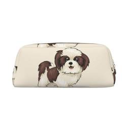 Shih Tzu Federmäppchen mit Hundemotiv, Leder, Make-up-Tasche, tragbar, Reise-Kulturbeutel, Reißverschluss, kleine Aufbewahrungstasche für Frauen und Mädchen, gold, Einheitsgröße, Kulturbeutel von OrcoW