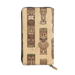 Vintage Aloha Tiki Muster Druck Lange Leder Geldbörse für Männer Frauen Wasserdicht Tragbare Clutch Tasche Münzbörse für Reisen Mädchen Einkaufen Büro Geschenk, Schwarz , Einheitsgröße von OrcoW