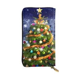 Weihnachtsbaum Druck Lange Leder Geldbörse für Männer Frauen Wasserdicht Tragbare Clutch Tasche Münzbörse für Reisen Mädchen Einkaufen Büro Geschenk, Schwarz , Einheitsgröße von OrcoW