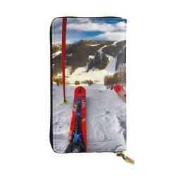 Winter Skifahren Druck Lange Leder Geldbörse für Männer Frauen Wasserdicht Tragbare Clutch Tasche Münzbörse für Reisen Mädchen Einkaufen Büro Geschenk, Schwarz , Einheitsgröße von OrcoW