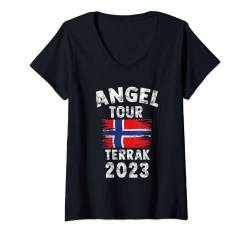 Damen Terrak 2023 - Angel Tour nach Norwegen mit Flagge T-Shirt mit V-Ausschnitt von Original Norwegen Fischer Shirts