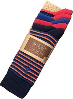 Original Penguin Herren Baumwollsocken 5 Paar Orange Blau Schwarz Rot Blöcke Größe 41-46, mehrfarbig, Einheitsgröße von Original Penguin