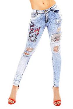 Damen Hose Jeans Stickerei Vintage Skinny Destroyed Style Röhrenjeans E1819 Hellblau XS von Original S.W.A.T.