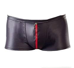 Orion Herren-Pants - erotische Boxer-Shorts für Männer, mit Front-Reißverschluss, Matt-Look, Zier-Nähten, eng anliegend, schwarz/rot von Orion
