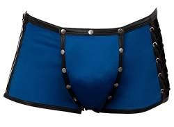 Orion Herren-Pants - erotische Boxer-Shorts für Männer, mit abnehmbaren Penis-Beutel, seitlicher Kreuz-Schnürung, Druck-Knopfreihen, blau/schwarz von Orion