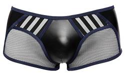 Orion Herren-Pants - erotische Boxer-Shorts für Männer, mit transparenten Mesh-Einsätzen, in Matt-Leder-Optik, niedrige Bund-Höhe, schwarz/blau von Orion