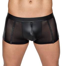 Orion Herren-Pants - verführerische Boxer-Shorts für Männer, mit Front-Reißverschluss, seitlichen Mesh-Einsätzen, Latex-Optik, eng anliegend, schwarz von Orion