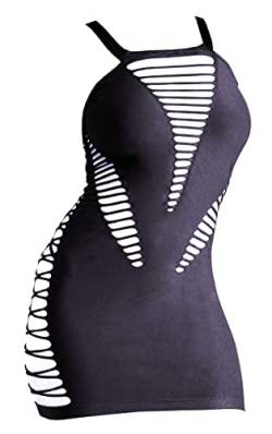 Orion Mini-Kleid - sexy Schlauch-Kleid für Frauen, mit transparentem Cut-Outs, Netz-Optik, tiefem Dekolleté, kurvenbetont, schwarz von Orion