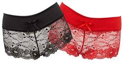 Orion Panty Set - ouvert Reizwäsche für Frauen im Set, Dessous-Höschen aus Spitze mit Öffnung im Schritt, Panty-Slip mit Stretch-Spitze, Schwarz/Rot, L/XL von Orion