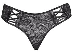 Orion Rio-String - erotischer Spitzen-String für Frauen, mit Kreuz-Schnürung und transparenter Spitzen-Verzierungen, high Waisted, schwarz (M) von Orion