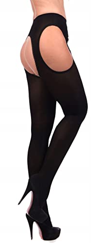 Mikrofaser 60 STRIPPANTY Strumpfhose OFFEN im Schritt Strapsstrumpfhose, Schwarz, S/M von Orirose