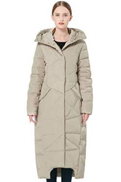 Orolay Damen Daunenmantel mit Kapuze Lange Winterjacke Winddichte Gesteppte Oberbekleidung Beige XS von Orolay