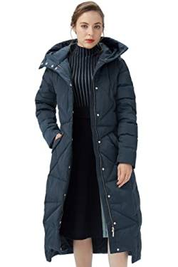 Orolay Damen Daunenmantel mit Kapuze Lange Winterjacke Winddichte Gesteppte Oberbekleidung Marine XS von Orolay