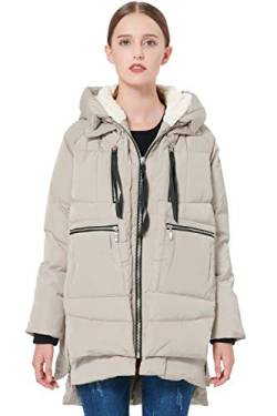 Orolay Damen Daunenmantel mit Verdickung Parka Kapuze Langer Puffer Mantel für Winter Gesteppte Gepolsterte Winddichte Oberbekleidung Beige 4XL von Orolay