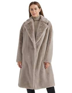 Orolay Damen Faux Fur Revers Coat Mittellanger Fuzzy Fleece Winter Sherpa Trenchcoat Grau L von Orolay