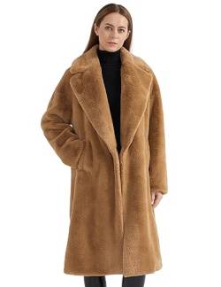 Orolay Damen Faux Fur Revers Coat Mittellanger Fuzzy Fleece Winter Sherpa Trenchcoat Khaki S von Orolay