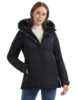 Orolay Damen Hood Casual Steppjacke Wattierte Jacken für Damen Mountain Parka mit Kunstpelz Schwarz L von Orolay