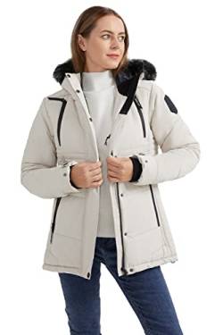 Orolay Damen Hood Casual Steppjacke Wattierte Jacken für Damen Mountain Parka mit Kunstpelz Weiß L von Orolay