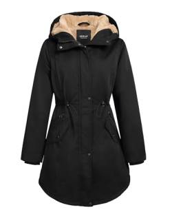 Orolay Damen Kapuzen Fleece Gefüttert Parka-Mantel Mittlere Länge Winter Draussen Gepolstert Jacke Schwarz M von Orolay