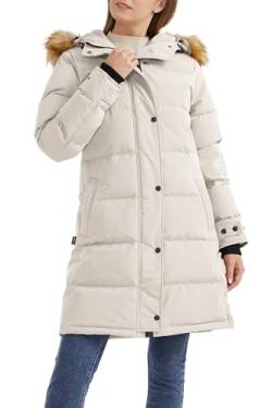 Orolay Damen Lsolierter Daunenmantel Winter Kapuzen-Steppjacke mit Kunstpelz Female Winterjacke Beige L von Orolay