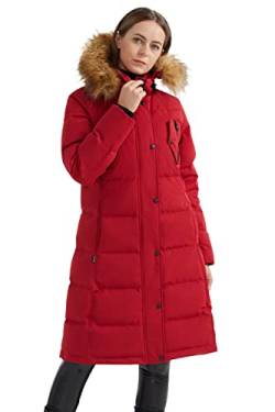 Orolay Damen Lsolierter Daunenmantel Winter Kapuzen-Steppjacke mit Kunstpelz Female Winterjacke Rot L von Orolay