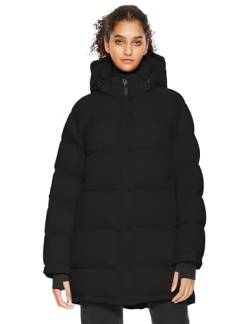 Orolay Damen Mittellange Leichte Jacke mit Abnehmbarer Kapuze Stehkragen Winter Puffer Jacket, Schwarz, Small von Orolay