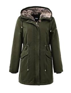 Orolay Damen-Parka mit Kunstpelzfutter, Militär-Fleece-Parka mit verstellbarer Kapuze mit Kordelzug Armeegrün XXL von Orolay