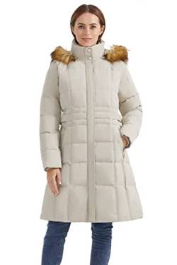 Orolay Damen Puffer Daunenmantel Winterjacke mit Kunstpelz Trim Kapuze Beige XS von Orolay