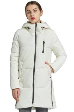 Orolay Damen Stilvolle Daunenmantel Winterjacke mit Kapuze Female Steppmantel Frauen Puffer Wintermantel Weiß L von Orolay