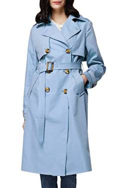 Orolay Damen Übergangsmantel 3/4 Länge Doppelreihiger Trenchcoat Revers Jacke mit Gürtel - Eleganter Mantel Blau L von Orolay