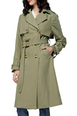 Orolay Damen Übergangsmantel 3/4 Länge Doppelreihiger Trenchcoat Revers Jacke mit Gürtel - Eleganter Mantel Grün L von Orolay