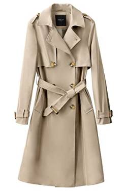 Orolay Damen Übergangsmantel 3/4 Länge Doppelreihiger Trenchcoat Revers Jacke mit Gürtel - Eleganter Mantel Khaki L von Orolay