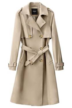 Orolay Damen Übergangsmantel 3/4 Länge Doppelreihiger Trenchcoat Revers Jacke mit Gürtel - Eleganter Mantel Khaki M von Orolay